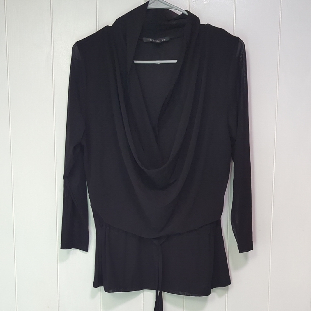 Elegant Black Drape Neck Women's Top
